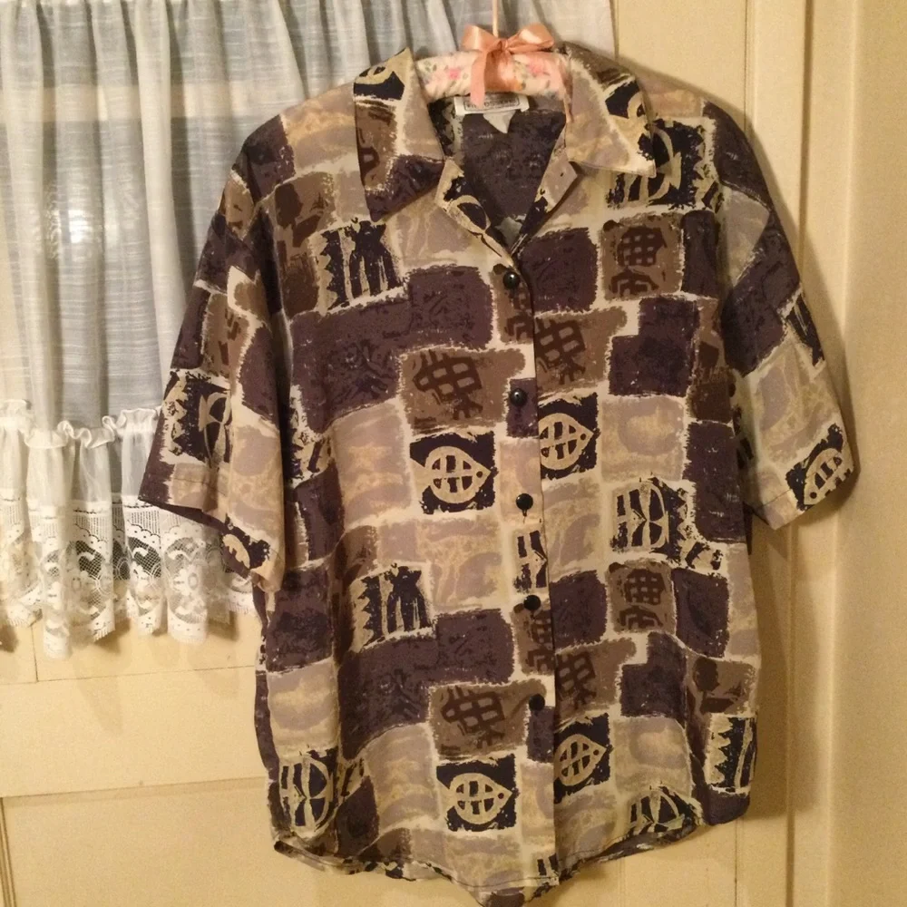 Impressions of California brown and beige pattern Blouse - Picture 1 of 7